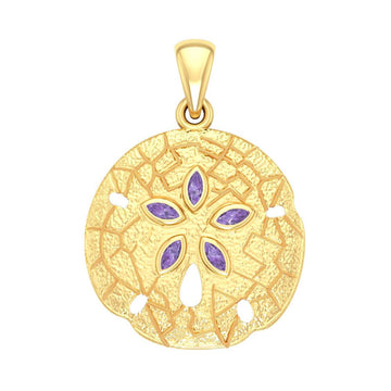 Sand Dollar 14K Solid Gold Pendant with Gemstone GTP2604 - Jewelry